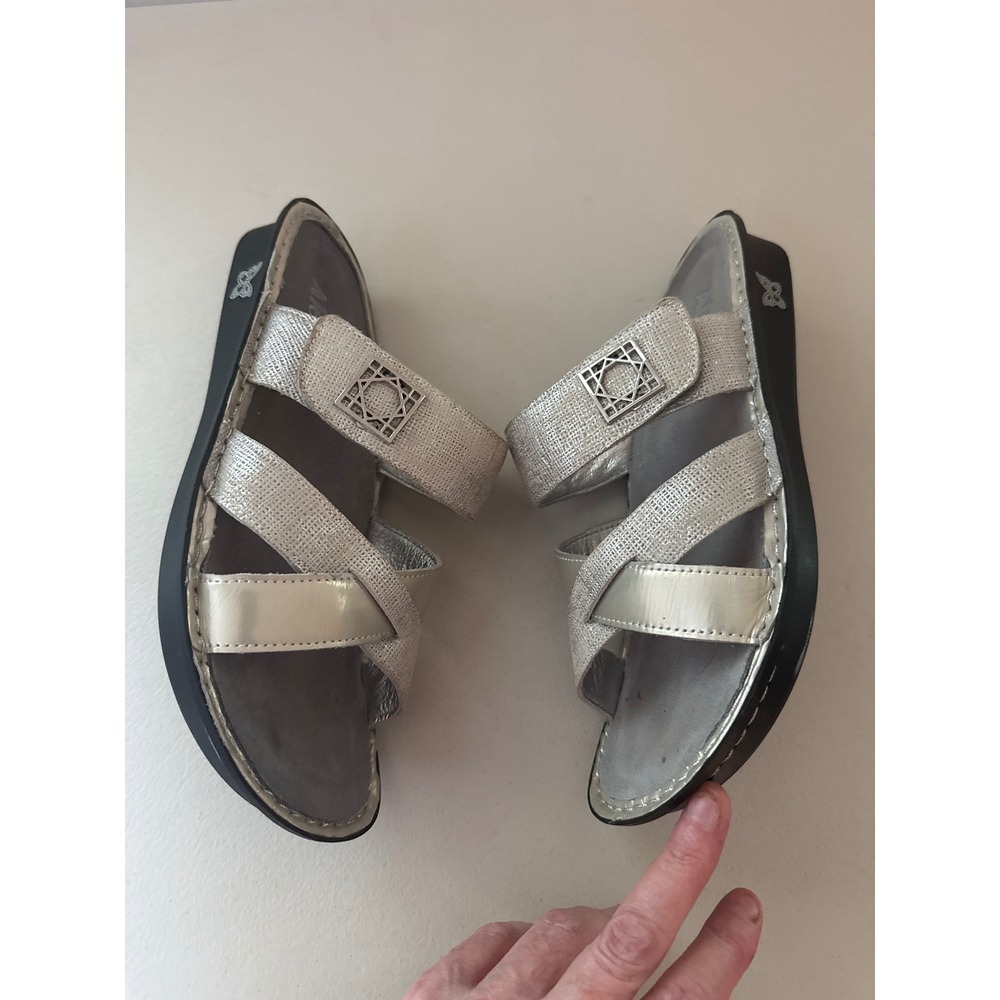 Alegria PG Lite Womens Silver Metallic Adjustable Slide Sandals Comfort Shoes 40 - Picture 6 of 7